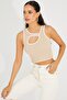 Women's Camel Window Piped Crop Blouse KZ2446 - 2