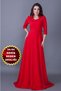 Women's Flexible Atlas Fabric V-Neck 3/4 Sleeve Design Maxi Length Red Evening Dress 257