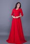 Women's Flexible Atlas Fabric V-Neck 3/4 Sleeve Design Maxi Length Red Evening Dress 257 - 5