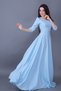 Women's Flexible Atlas Fabric V-Neck 3/4 Sleeve Design Maxi Length Baby Blue Evening Dress 257 - 5