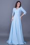 Women's Flexible Atlas Fabric V-Neck 3/4 Sleeve Design Maxi Length Baby Blue Evening Dress 257 - 7