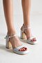 Women's Silver Stone Platform Evening Dress Shoes - 2