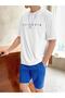 Plus Size White Blue Califrnia Printed Blue Shorts T-shirt Summer Suit - 4