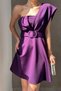 New Season Belt Detailed Women's Stretchy Diving Fabric Single Shoulder Design Mini Dress582093