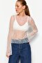 Beyaz Regular Fit Kayık Yaka Dantel Esnek Örme Bluz TWOSS23BZ00795 - 7