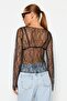 Siyah Regular Fit Kayık Yaka Dantel Esnek Örme Bluz TWOSS23BZ00795 - 5