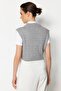 Gri Crop V Yaka Triko Süveter TWOAW22BZ0049 - 5