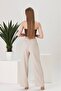 High Waist Pleated Palazzo Beige Trousers - 3