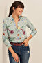 Women's Blue Floral Viscose Shirt OLA-G10607