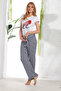 Women's White Printed Trousers Set