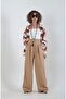 Camel Wide Leg Linen Blended Trousers