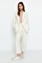 Krem Blazer Ceket-Pantolon Dokuma Alt-Üst Takım TCTAW23US00132