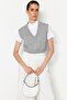 Gri Crop V Yaka Triko Süveter TWOAW22BZ0049 - 2