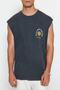 Antrasit Oversize/Geniş Kesim Soluk Efektli Yazı Baskı %100 Pamuk T-Shirt/Atlet TMNSS23AL00009 - 9