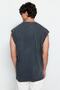 Antrasit Oversize/Geniş Kesim Soluk Efektli Yazı Baskı %100 Pamuk T-Shirt/Atlet TMNSS23AL00009 - 12