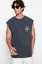 Antrasit Oversize/Geniş Kesim Soluk Efektli Yazı Baskı %100 Pamuk T-Shirt/Atlet TMNSS23AL00009 - 11