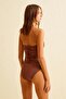 Halter Neck Gathered Brown Swimsuit - 4