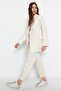 Krem Blazer Ceket-Pantolon Dokuma Alt-Üst Takım TCTAW23US00132 - 2