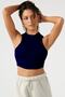 Women's Wide Piping Back Boxer Detail Cut-Out Crop Athlete Blouse
