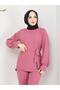Women's Dusty Rose Aerobin Belted Trousers and Belt Chain Detailed Bottom and Top Set - 2