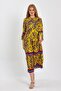 Women's Yellow Patterned Button Detailed Spanish Sleeve Ethnic Authentic Dress - 2