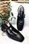 Women's Audrey Black Matte Leather Open Back Square Toe Helmet Short Block Heeled Shoes - 4