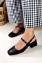 Women's Audrey Black Matte Leather Open Back Square Toe Helmet Short Block Heeled Shoes - 5