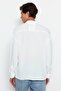 Beyaz Oversize Fit Apaş Yaka Yazlık Keten Görünümlü Gömlek TMNSS23GO00053 - 5