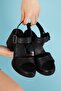 Women's Black Leather Orthopedic Sandals