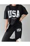 Women's USA Printed Short Sleeve T-shirt Tracksuit Set - 2