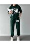 Women's USA Printed Short Sleeve T-shirt Tracksuit Set