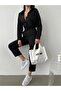 Women's Beige Double Linen Shirt Short Leg Trousers Top Bottom Set Black - 2