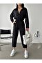 Women's Beige Double Linen Shirt Short Leg Trousers Top Bottom Set Black - 5