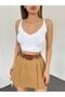 Women's Pleated Belted Mini Skirt with Shorts - 2