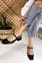 Women's Audrey Black Matte Leather Open Back Square Toe Helmet Short Block Heeled Shoes