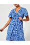 Women's V-Neck Adjustable Gathered Blue Dress Kt02185