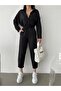 Women's Beige Double Linen Shirt Short Leg Trousers Top Bottom Set Black - 3