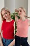 Women's Powder Red Halter Neck Ribbed 2-Pack Crop Blouse