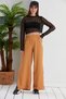 Camel Elastic Waist Palazzo Trousers with Side Slits - 7