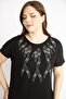 Women's Black Plus Size Crew Neck Stone Detailed Low Sleeve Blouse 65n36318 - 5