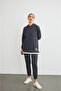 Text Hooded Basic Oversize Anthracite Bottom Top Tracksuit Set - 3