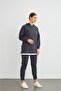 Text Hooded Basic Oversize Anthracite Bottom Top Tracksuit Set - 4