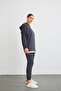 Text Hooded Basic Oversize Anthracite Bottom Top Tracksuit Set - 5