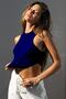 Women's Wide Piping Back Boxer Detail Cut-Out Crop Athlete Blouse - 2