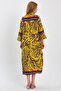 Women's Yellow Patterned Button Detailed Spanish Sleeve Ethnic Authentic Dress - 4