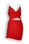 Pleated Red Mini Women's Dress with Straps and Chain Detail 1517-1 - 3