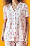 Pink Flower Pattern Soft Touch Thin Buttoned Knitted Pajama Set - 4