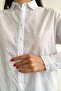 Women's White Off Shoulder Scallop Embroidery 100% Cotton Shirt - 3
