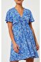 Women's V-Neck Adjustable Gathered Blue Dress Kt02185 - 3