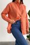 Women's Salmon Wooden Buttoned Single Pocket Oversize Wide Fit Shirt - 8